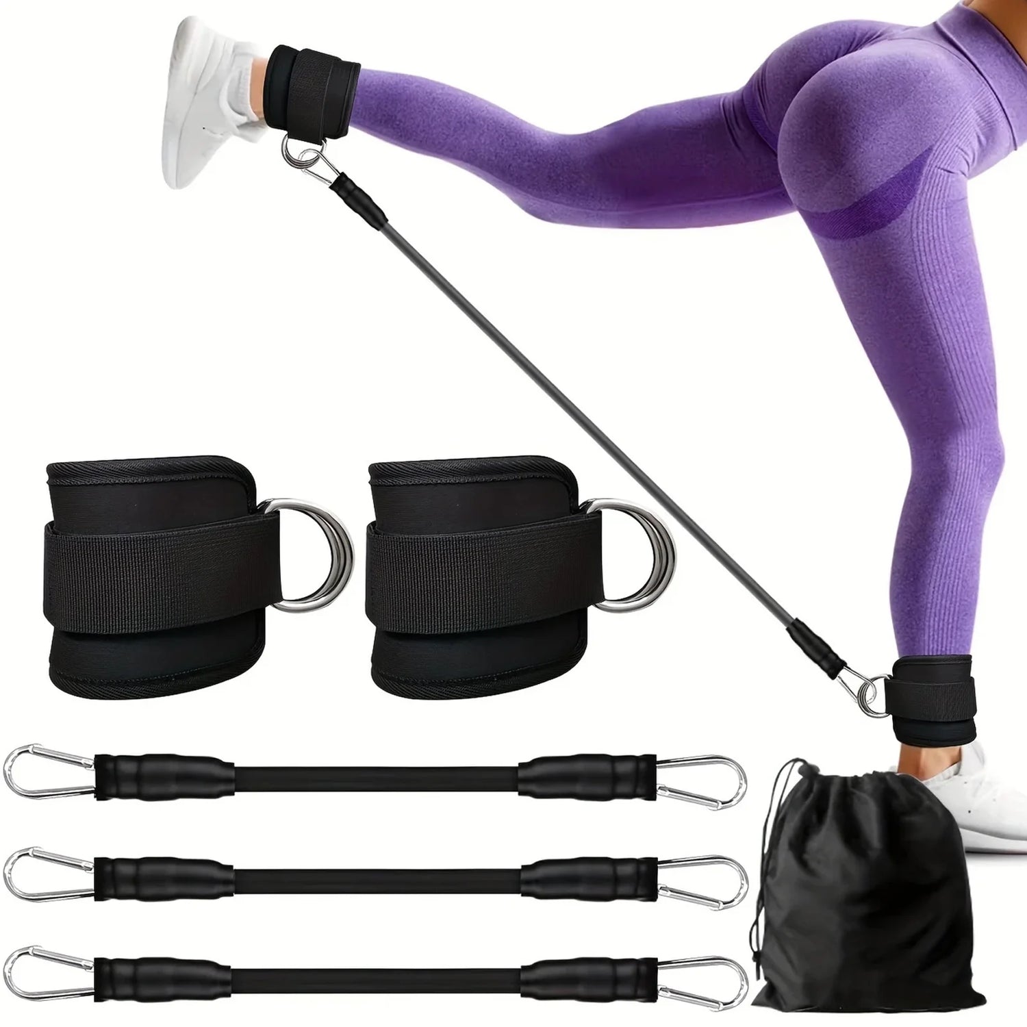 Resistance Bands Set – Resistance Band and Adjustable Ankle Exercise Bands with Cuffs Great Equipment for Training, Working Out, Yoga,Home Gym with Carry Bag,Set of 8(Black)