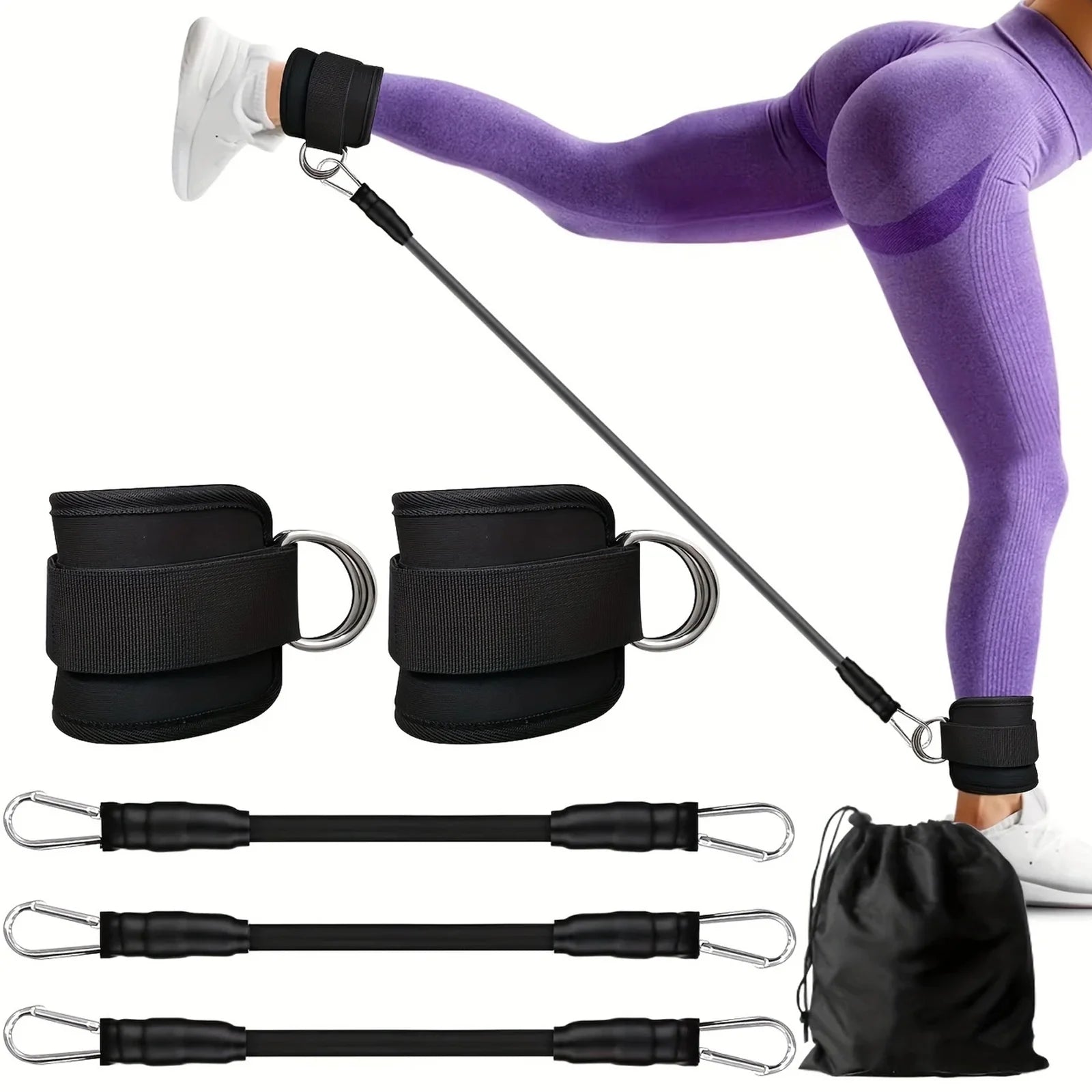 Resistance Bands Set – Resistance Band and Adjustable Ankle Exercise Bands with Cuffs Great Equipment for Training, Working Out, Yoga,Home Gym with Carry Bag,Set of 8(Black)