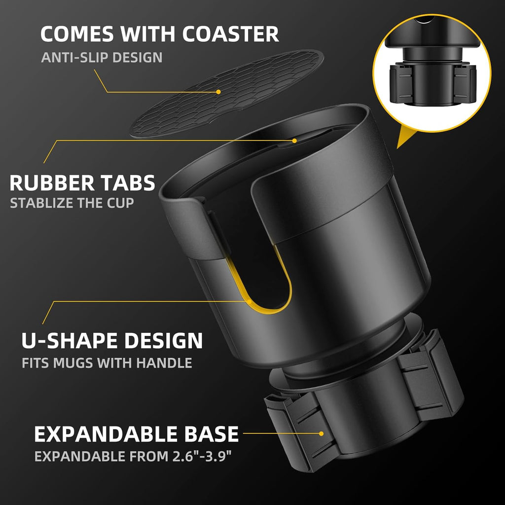 Car Cup Holder Expander, Extender for Car with Adjustable Base | Cup Holder Adapter, Fits Yeti 24/36/46Oz, Owala 12/24/40Oz, Large Bottles and Mugs in 3"-3.9" (16-40Oz)