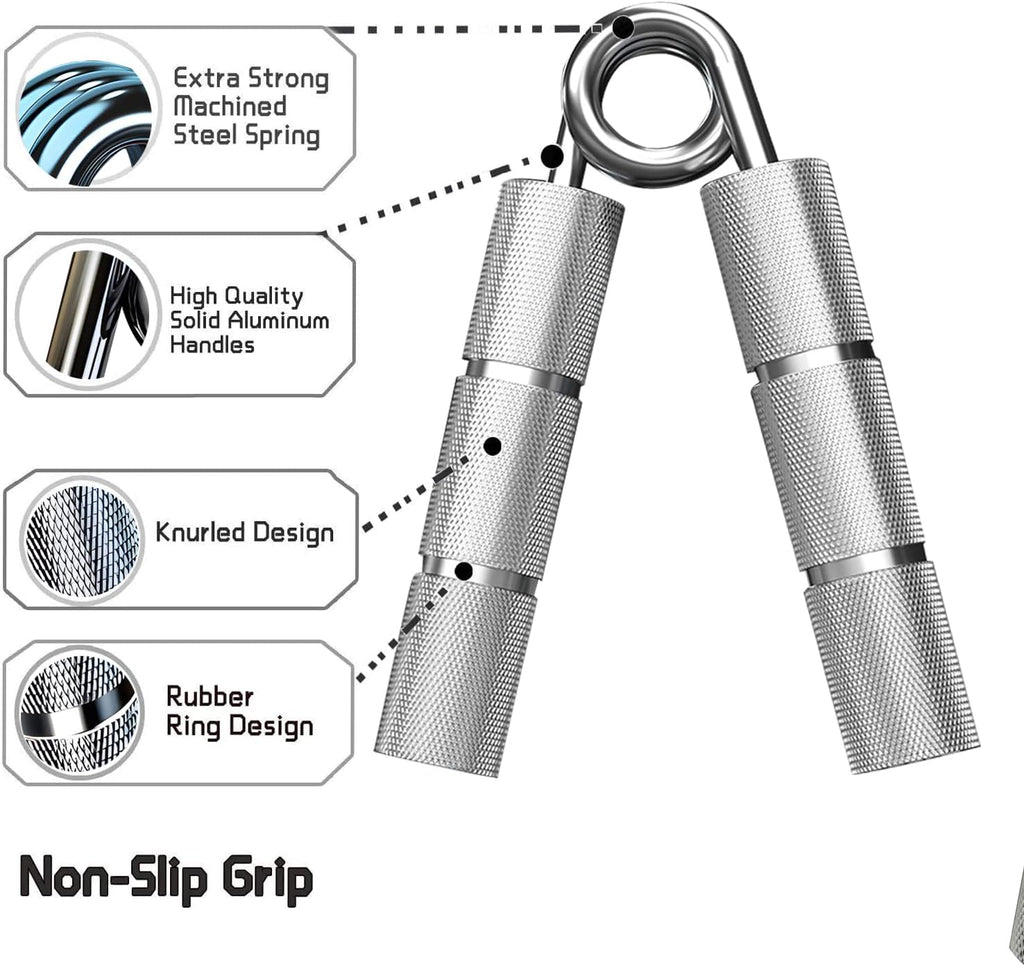 Silver Metal Hand Grip Set, 50LB-400LB No Slip Heavy-Duty Grip Strengthener Great Wrist & Forearm Hand Exerciser, Home Gym, Hand Gripper Grip Strength Trainer