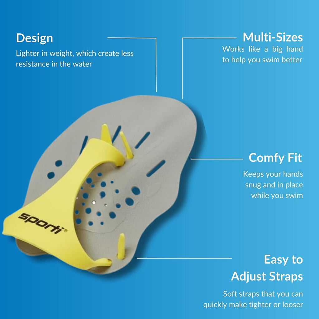 Contour Hand Paddles, Adjustable Straps for Unisex-Adults & Kids | Lightweight Polypropylene, Silicone Strap, Form-Fitting Design, Stroke Training Aid, Lap Pool Drills, Beginner to Advanced