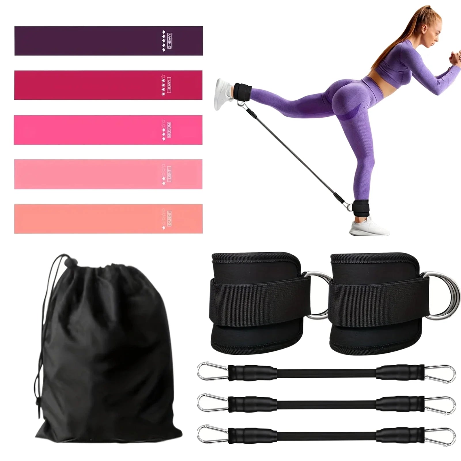 Resistance Bands Set – Resistance Band and Adjustable Ankle Exercise Bands with Cuffs Great Equipment for Training, Working Out, Yoga,Home Gym with Carry Bag,Set of 8(Black)
