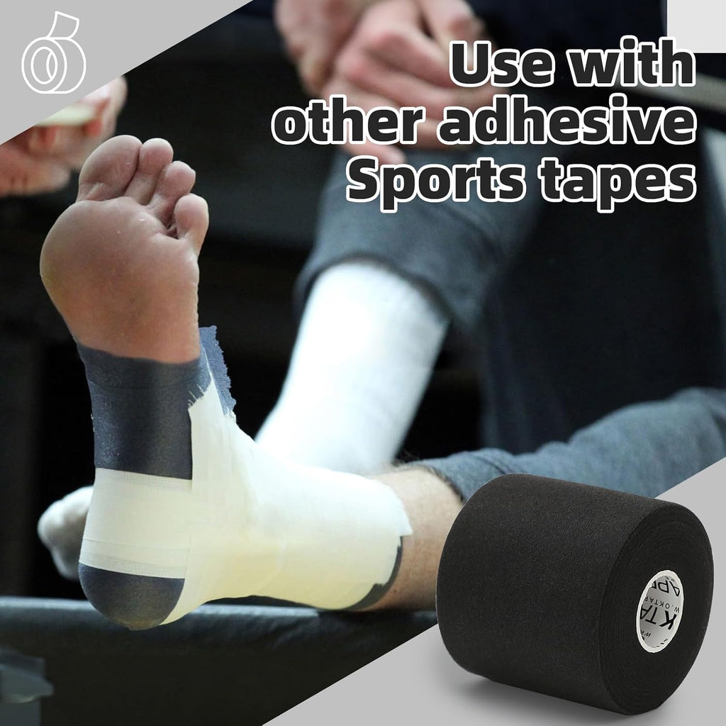 Pre Wrap Tape 4-Rolls 120 Yds Athletic Foam Underwrap for Sports | Soft, Breathable, Skin-Friendly and Latex-Free, Protect for Ankles Wrists Hands and Knees, 2.75 Inches - Black