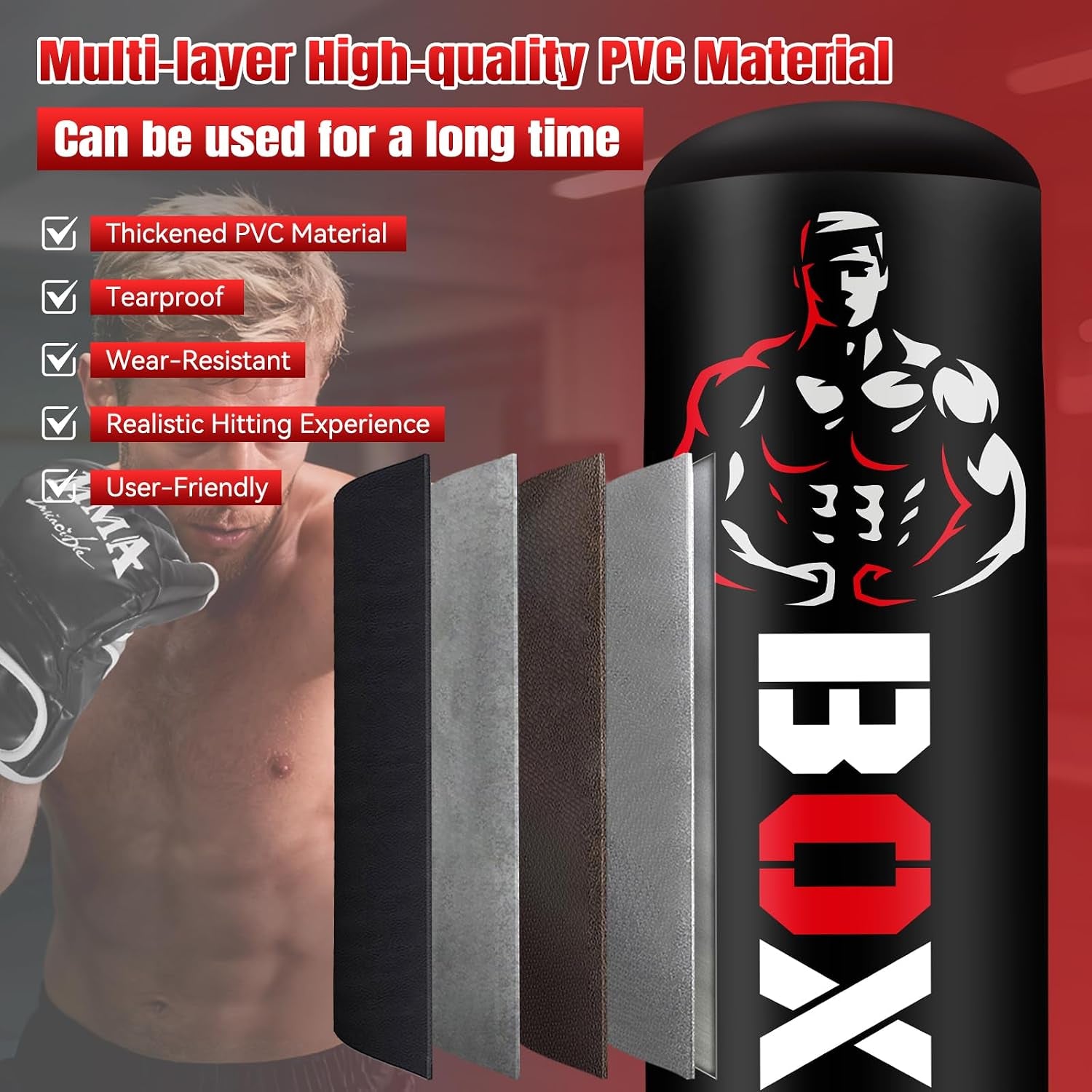 Heavy Freestanding Punching Bag for Adults Teens, 70" Boxing Bag with Stand | Kickboxing Bags Heavy Bag, Women Men Heavy Boxing Bag for Beginners Training MMA Karate Muay Thai Fitness