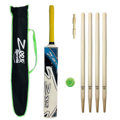 Cricket Bat Junior Size Kit with Wickets Stumps and Soft Tennis Tape Ball Red