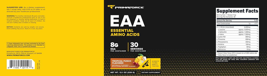 EAA Powder (Tropical Punch) 30 Servings, Gluten Free | Essential Amino Acids for Pre/Intra Workout and Recovery, Gmo-Free