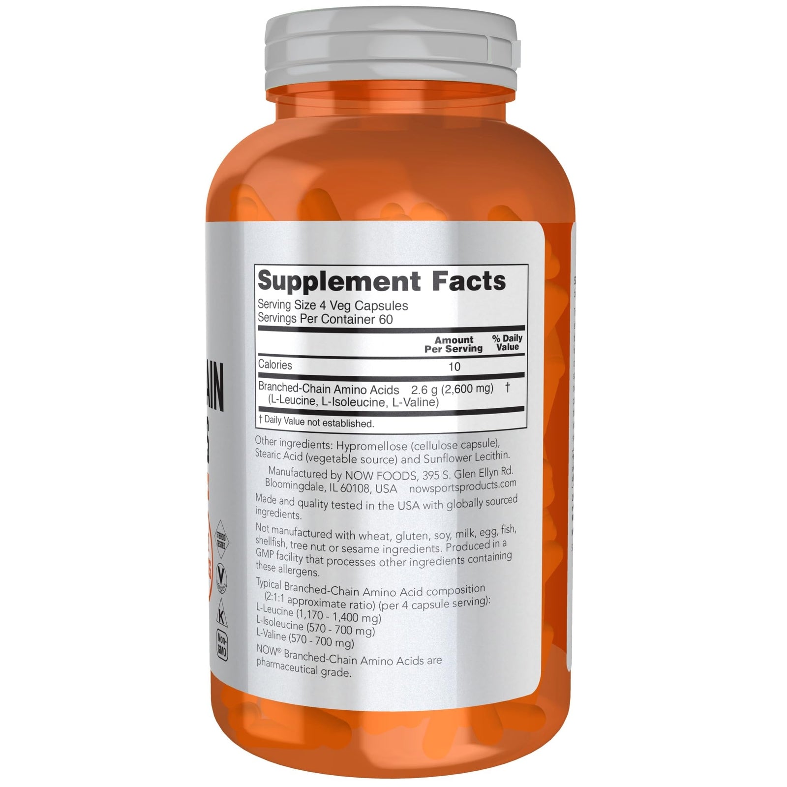 NOW Sports BCAA 240 Count Amino Acids for Muscle Recovery and Healthy Aging