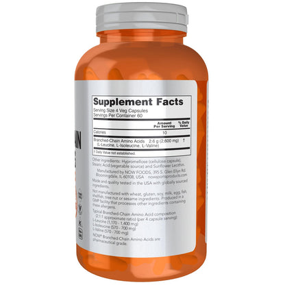 NOW Sports BCAA 240 Count Amino Acids for Muscle Recovery and Healthy Aging