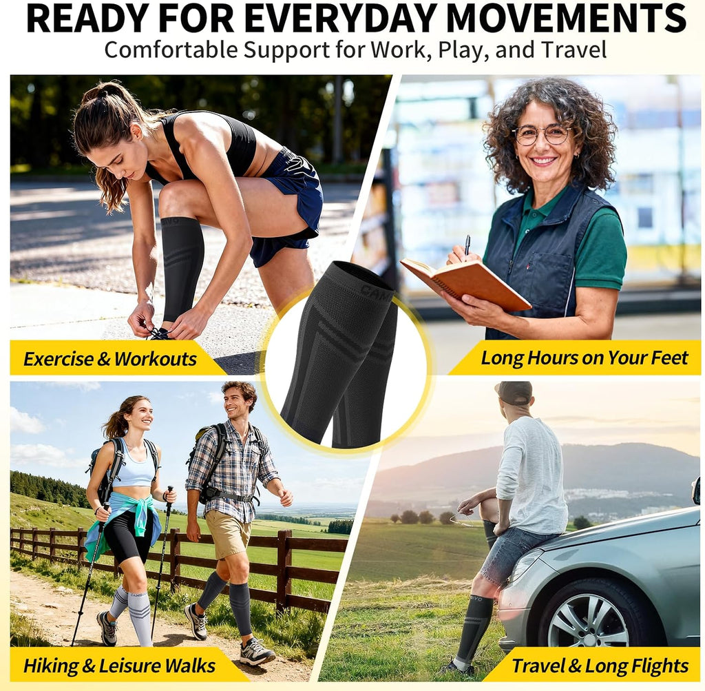 Calf Compression Sleeve for Men Women Footless | Graduated Compression, Shin Splint Relief, Moisture Wicking, Running Standing Travel, 4D Knit Anti-Slip, Varicose Veins