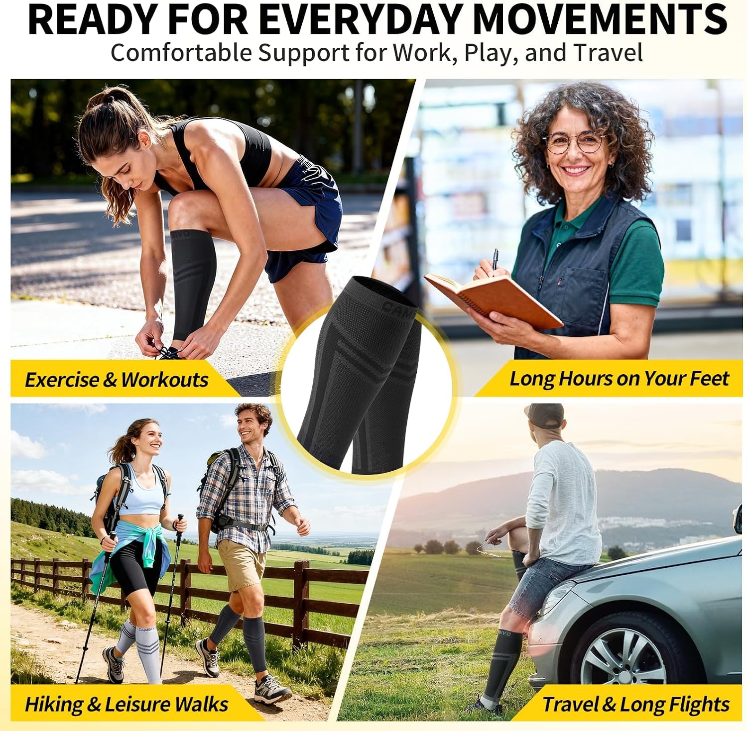 Calf Compression Sleeve for Men Women Footless | Graduated Compression, Shin Splint Relief, Moisture Wicking, Running Standing Travel, 4D Knit Anti-Slip, Varicose Veins