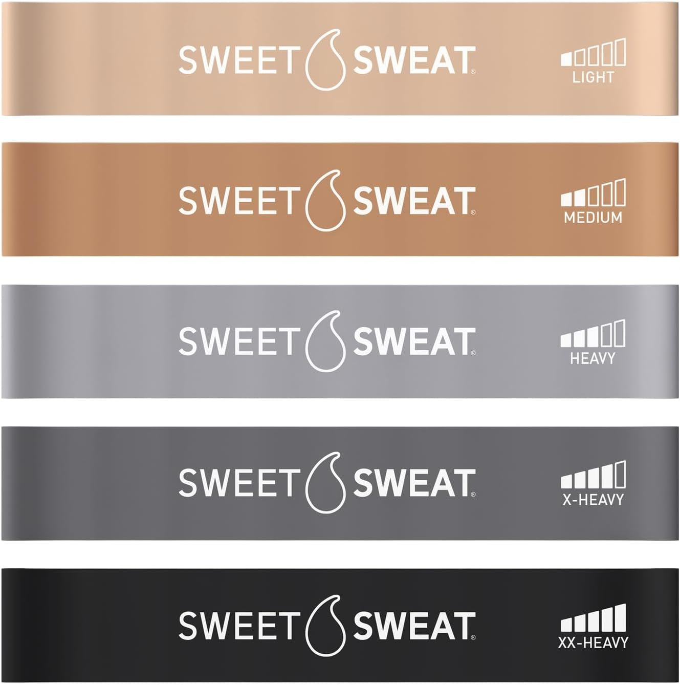 Sweet Sweat® Mini Loop Hip Bands with 5 Levels of Resistance (Toned) | Hip Booty Bands for Squats Lunges Physical Therapy Yoga Pilates Rehab and Home Workout | Non-Latex Elastic Bands W/ Carry-Bag