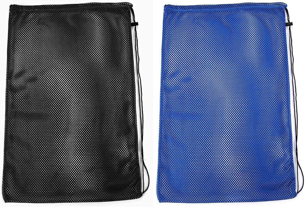 2 Packs Mesh Gear Bag for Snorkel Equipment, Oversized 18" X 27" Mesh Dive Bag Scuba Diving Snorkel Backpack for Snorkeling, Fins, Swimming Gear, Beach and Sports Equipment (Black & Blue)