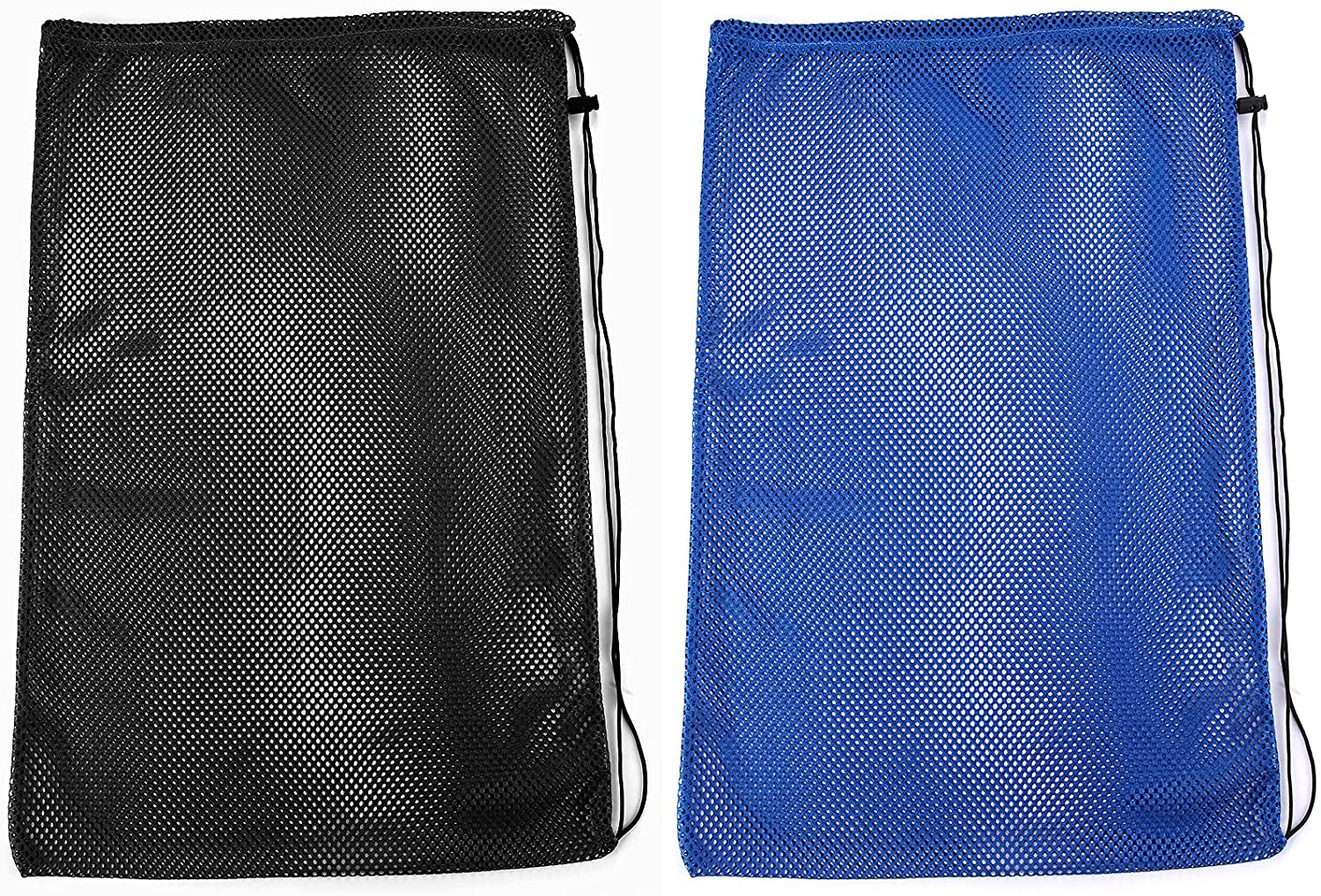 2 Packs Mesh Gear Bag for Snorkel Equipment, Oversized 18" X 27" Mesh Dive Bag Scuba Diving Snorkel Backpack for Snorkeling, Fins, Swimming Gear, Beach and Sports Equipment (Black & Blue)