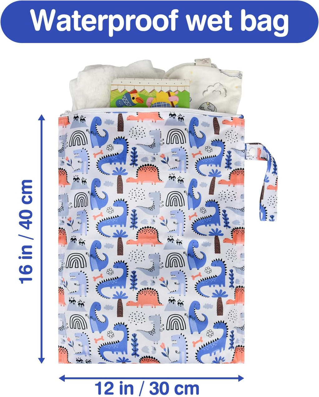 Mess-Proof Waterproof Wet Dry Bag,2 Pack Reusable Wet Bags for Swimsuits& Baby Clothes,Leakproof Wet Bag for Travel & Diaper Changes for Baby-Dinosaur,Lion