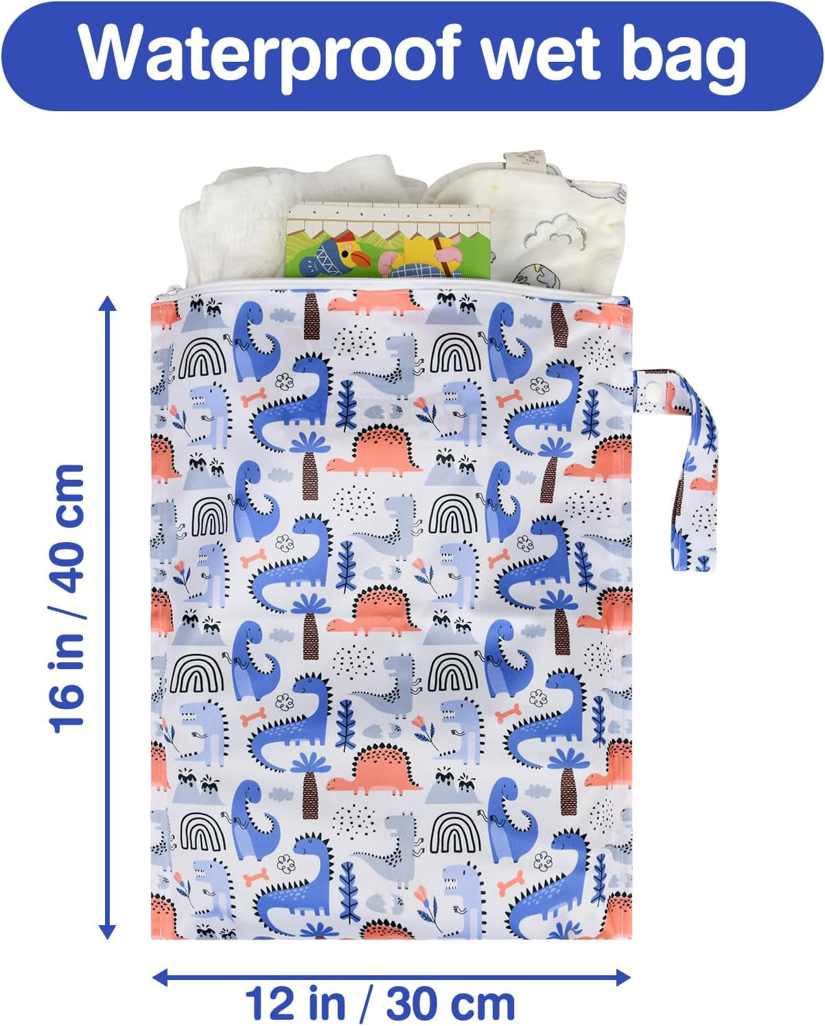 Mess-Proof Waterproof Wet Dry Bag,2 Pack Reusable Wet Bags for Swimsuits& Baby Clothes,Leakproof Wet Bag for Travel & Diaper Changes for Baby-Dinosaur,Lion