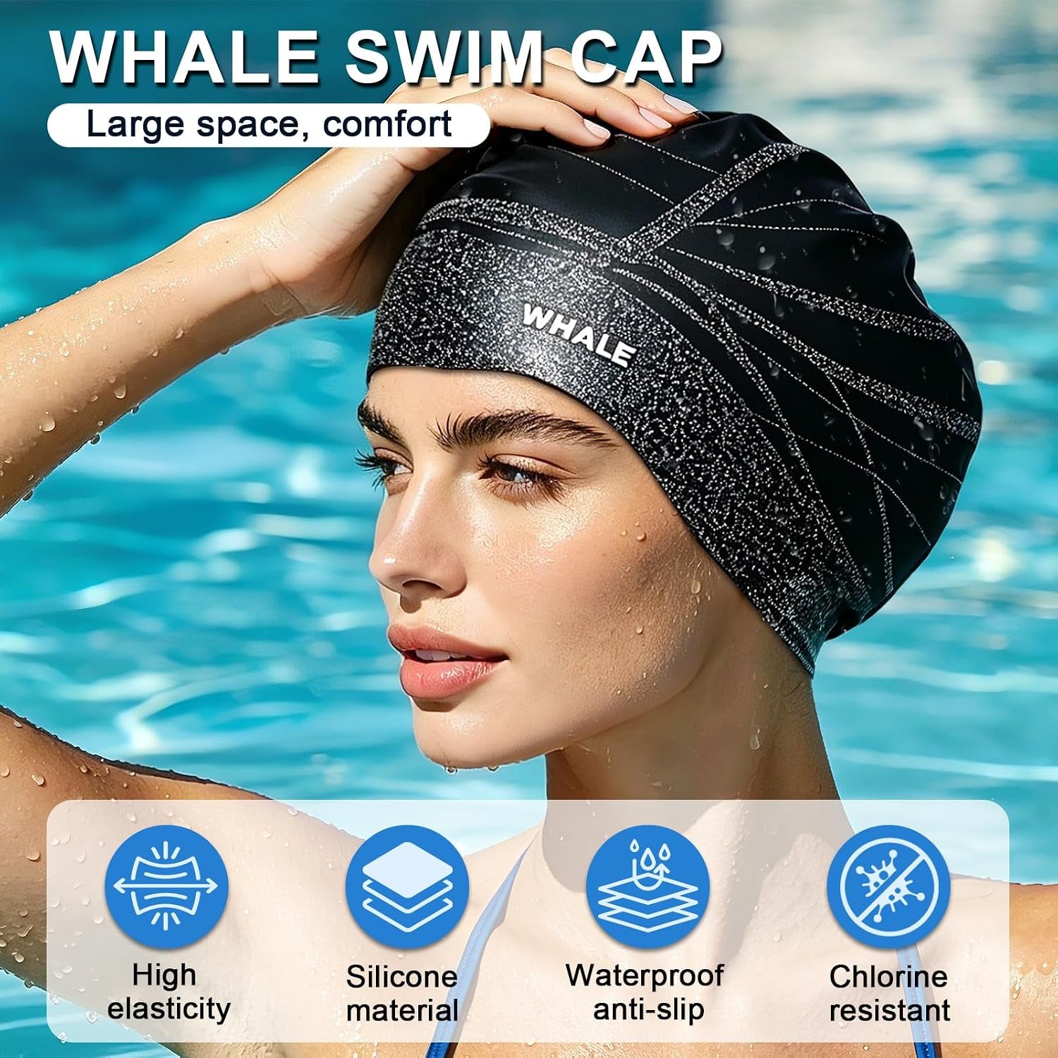 Extra Large Swim Cap Designed for Men and Women with Thick, Long Hair, Hair Extensions or Afro-Textured Hair Long-Hair Swim Cap Highly Waterproof to Keep Hair Dry