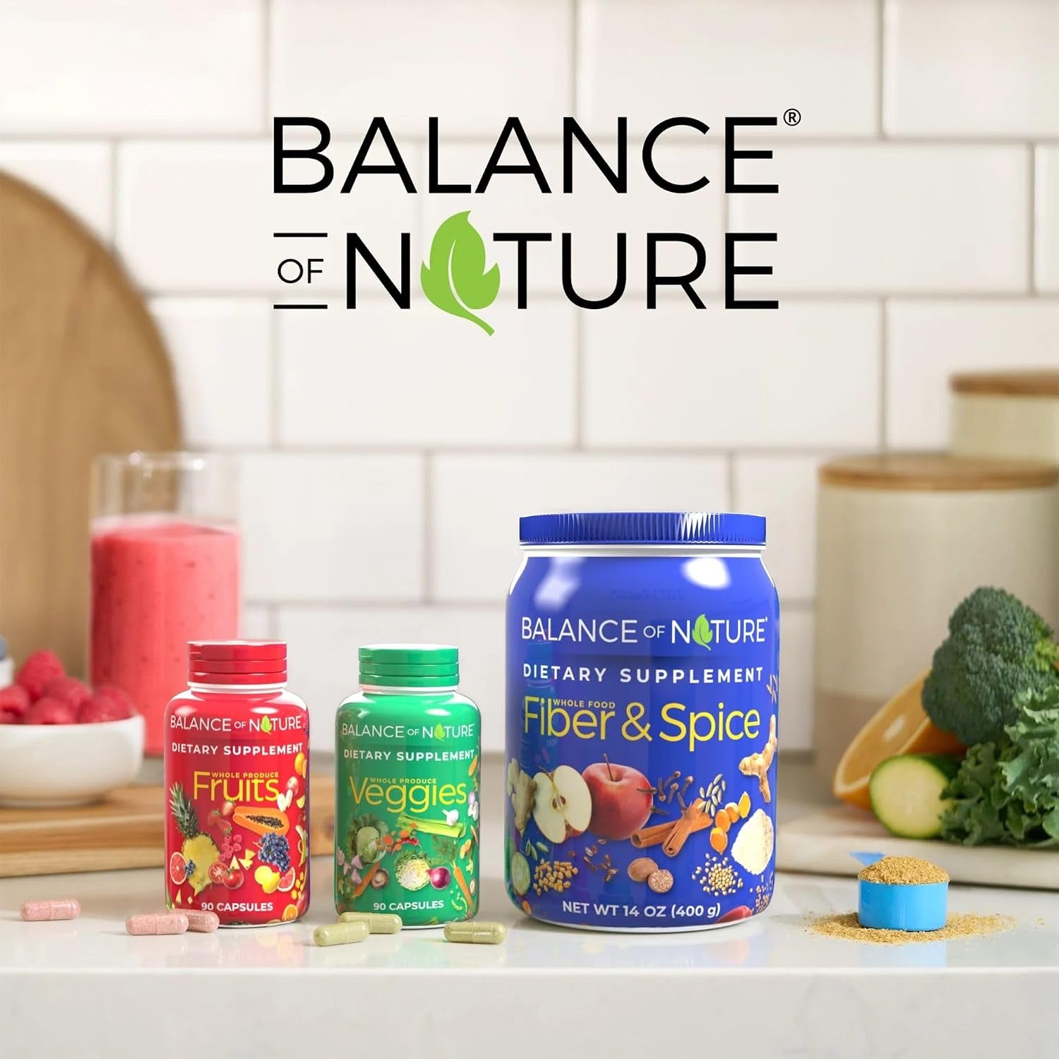 Fruits & Veggies Supplements - Whole Fruit and Vegetable Ingredients for Women, Men, and Kids - 90 Fruits Capsules, 90 Veggies Capsules - 1 Set