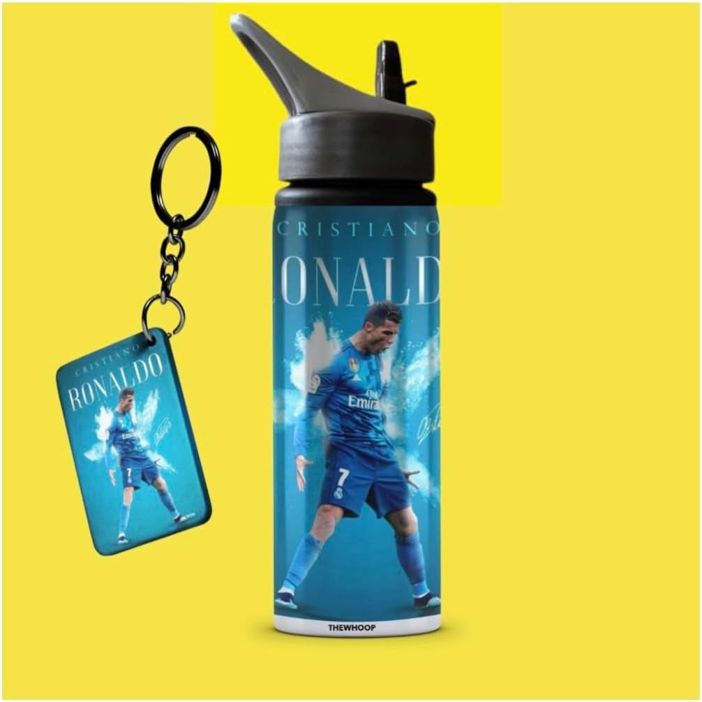 CR 07 Ronaldo Printed Aluminium Sipper Bottle 650Ml with Keychain | Premium Gift Item