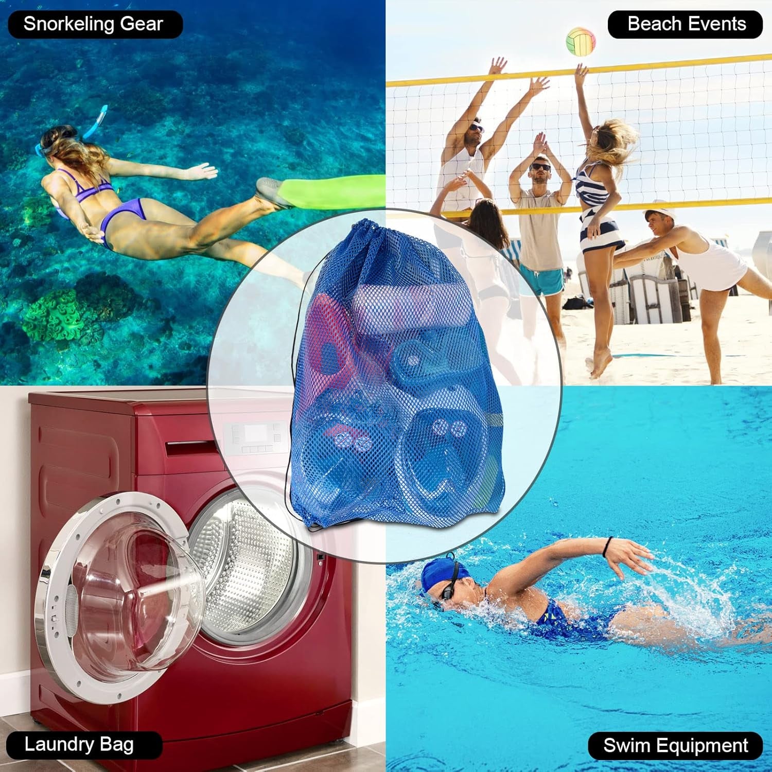 3 Pack Mesh Gear Bag Oversized 19" X 27" for Snorkel Scuba Swim Dive Gear Oversi