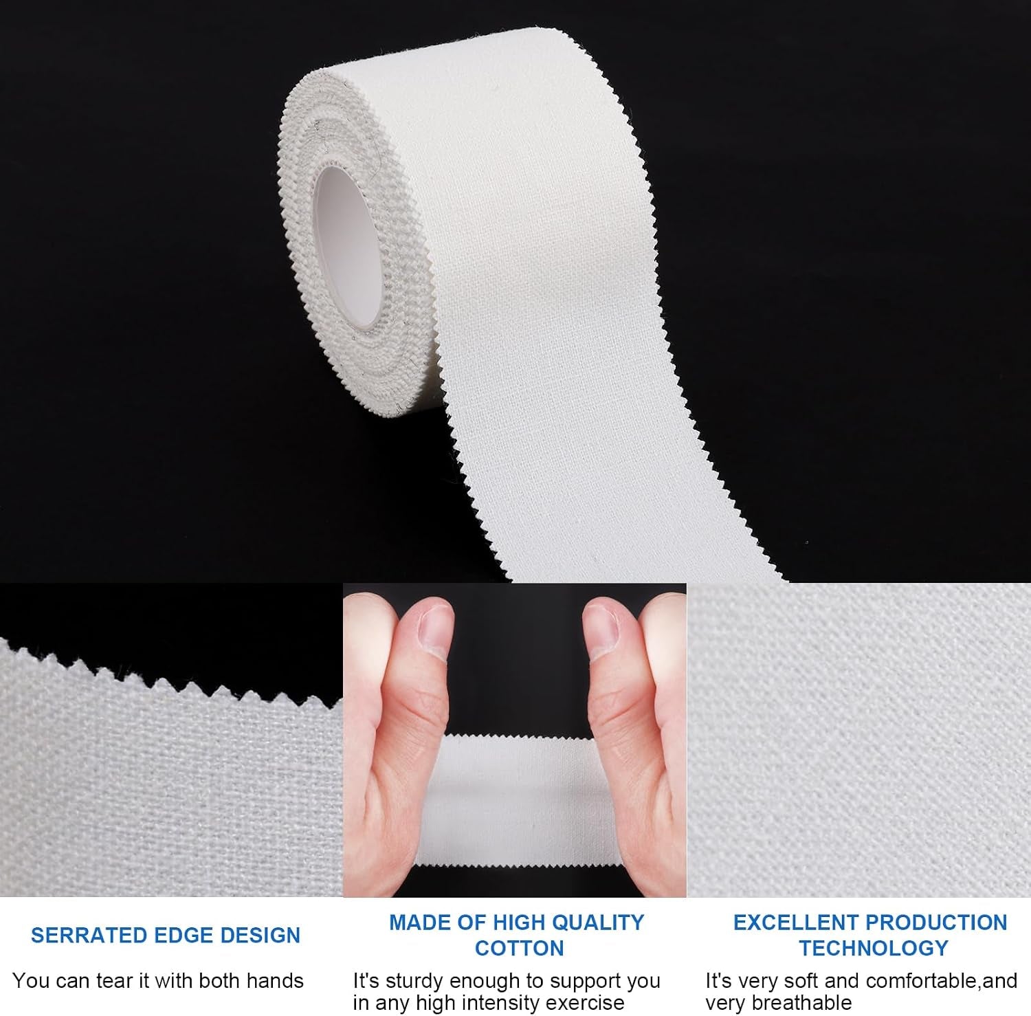 Athletic Tape,White Sports Tape (64 Pack), 640 Yards Rolls Very Strong Easy Tear NO Sticky Residue Best Tape for Gymnastics Climbing Bat Injuries Medical (1.5 Inch X 640 Yards).