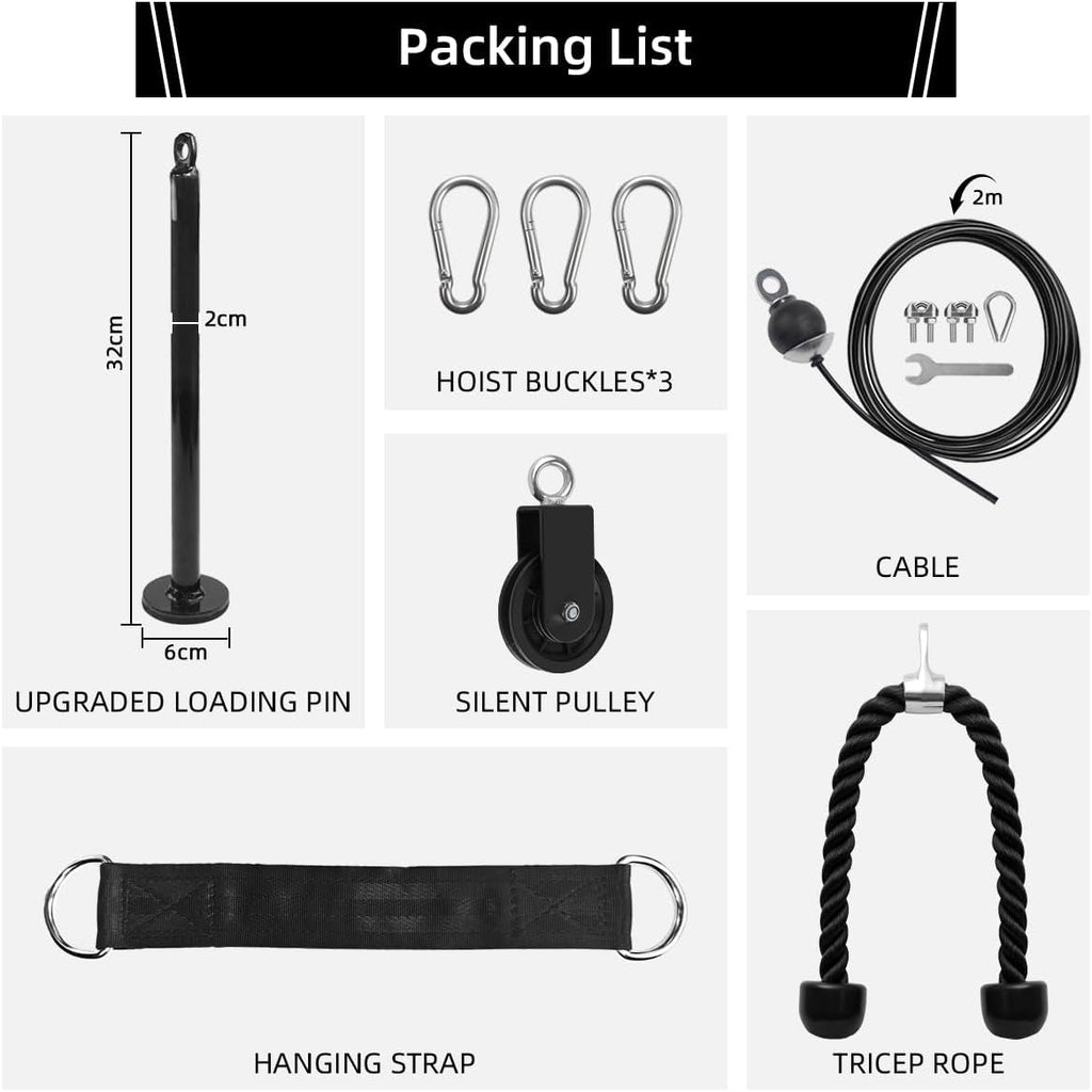 LAT and Lift Pulley System, Weight Cable Machine for Power Cage & Squat Rack, LAT Pulldown Attachments for Triceps Pull Down, Biceps Curl, Back & Forearm Workouts - Home Gym Equipment