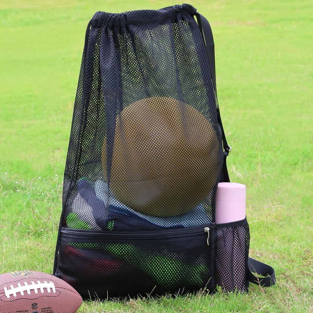 Large Mesh Swim Beach Bag, Mesh Drawstring Gym Bag for Athletic Gym Sports Gear Workout Storge Beach Swiming (Black)