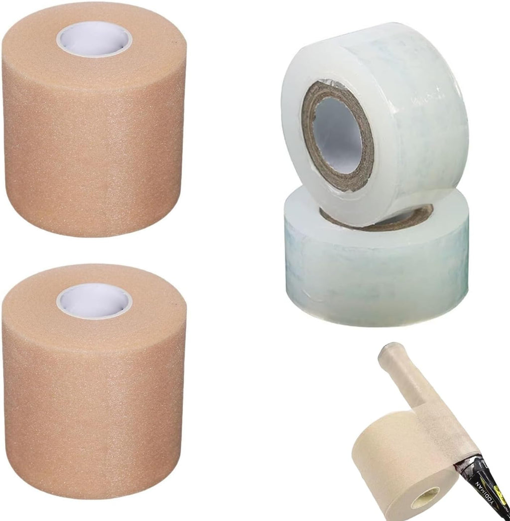 2 Set Tennis Racket Grip Tape Racquet Overgrip Soft Foam Wrap with Clear Waterproof Film Protector Tapes for Racquetball Rackets Pickleball Squash Badminton Hunting Hockey Baseball Fishing Rod