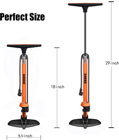 GOBKO Bike Pump with Gauge,Bicycle Floor Pump for Presta and Schrader Valves Bik