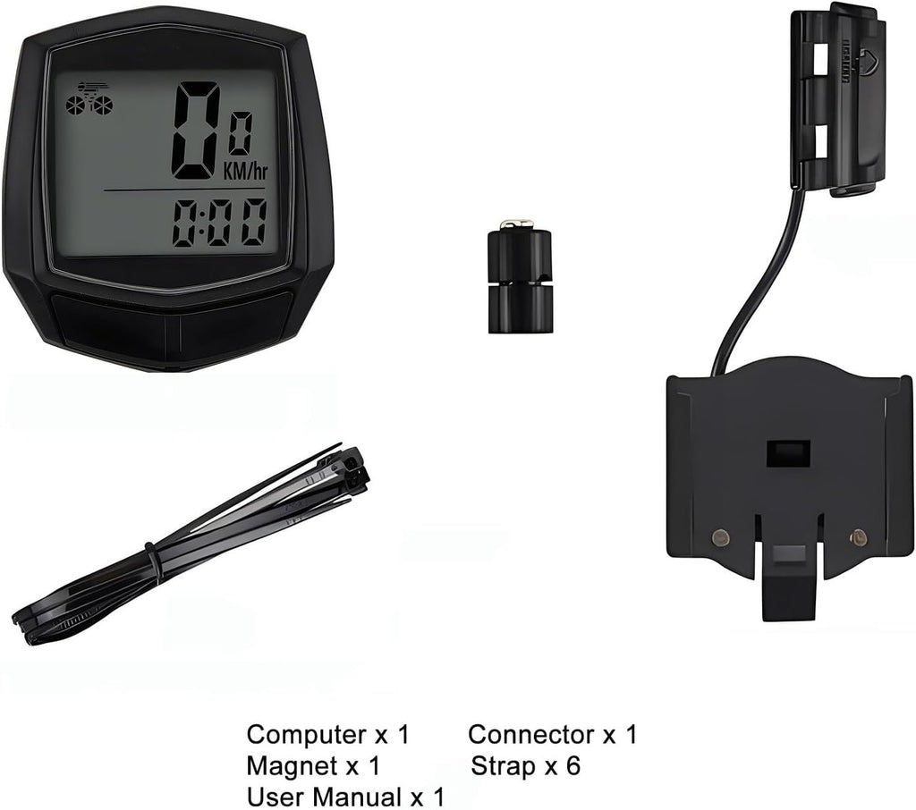 Bike Computer, Bike Speedometer and Bicycle Odometer Waterproof Cycling/Cycle Computer with LCD Display, Automatic Wake-Up, Multi-Functions for Road Bike MTB