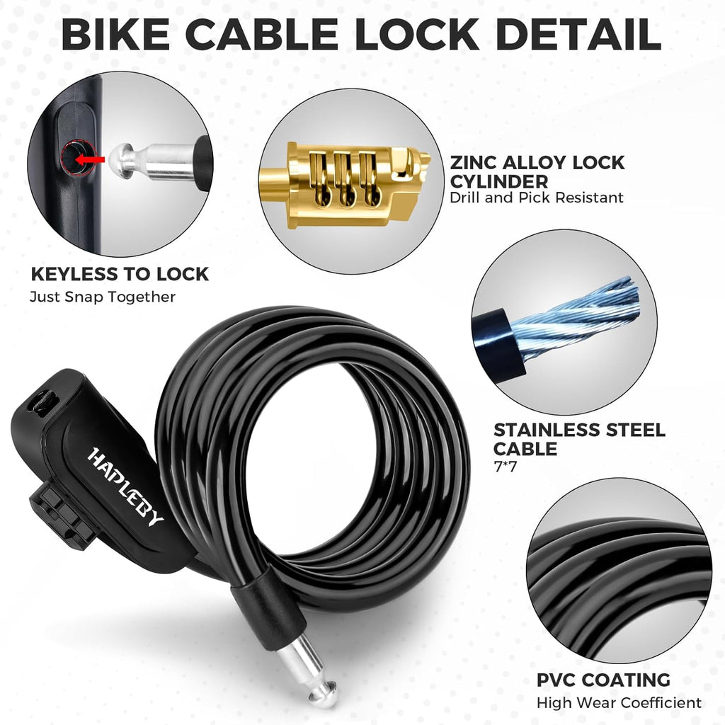 Premium Bike Lock with 2Pcs Keys, Professional Bike Cable Lock of 4 Feet, Heavy Duty Bicycle Lock Cable for Strong Anti-Theft, Come with 1PCS Mounting Bracket