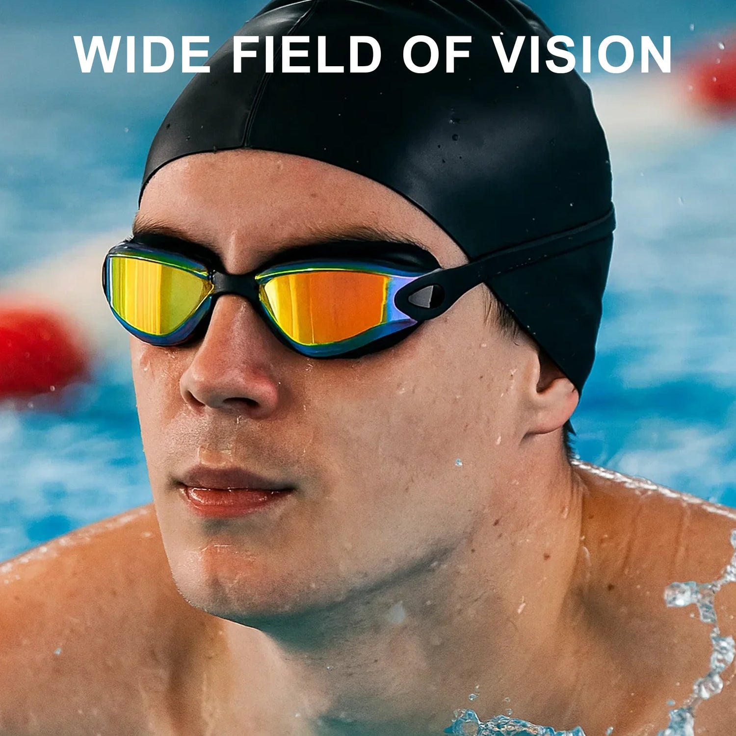Swim Goggles and Swim Cap, anti Fog UV Protection Swimming Goggle No Leaking, with Nose Clip, Ear Plugs, Goggles Case, Suitable for Men, Women
