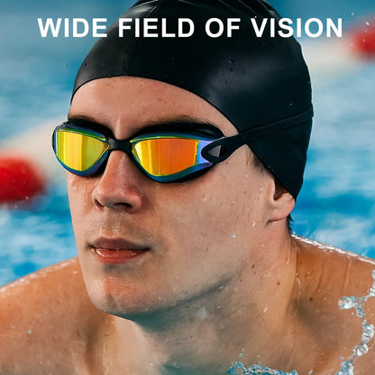 Swim Goggles and Swim Cap, anti Fog UV Protection Swimming Goggle No Leaking, with Nose Clip, Ear Plugs, Goggles Case, Suitable for Men, Women
