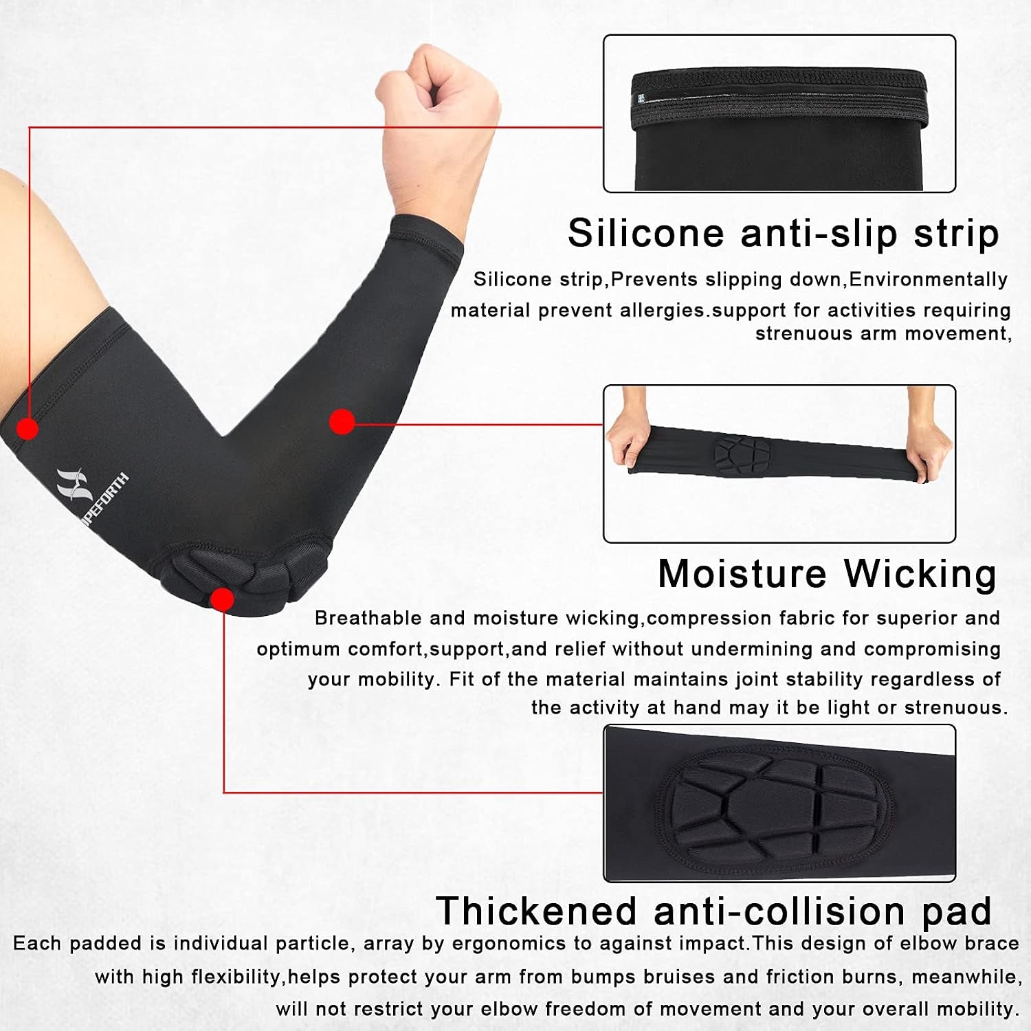 2PCS Padded Elbow Sleeves Compression Arm Protective Support