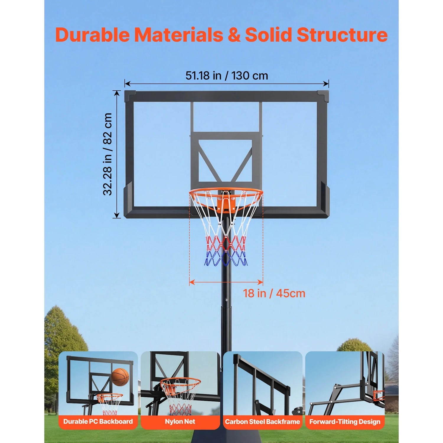 Portable Basketball Hoop with Adjustable Height Outdoor – 10 Ft, 85 Lbs