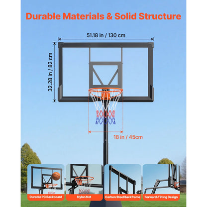 Portable Basketball Hoop with Adjustable Height Outdoor – 10 Ft, 85 Lbs