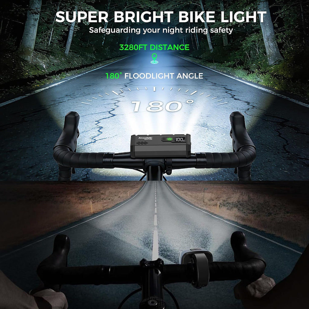 Super Bright Bike Lights for Night Riding 4800 Lumen, USB Rechargeable Bicycle Light with LCD Display, Runtime 10+ Hours, IP65 Waterproof Bike Headlight Front and Rear for MTB, Off-Road, City Riding