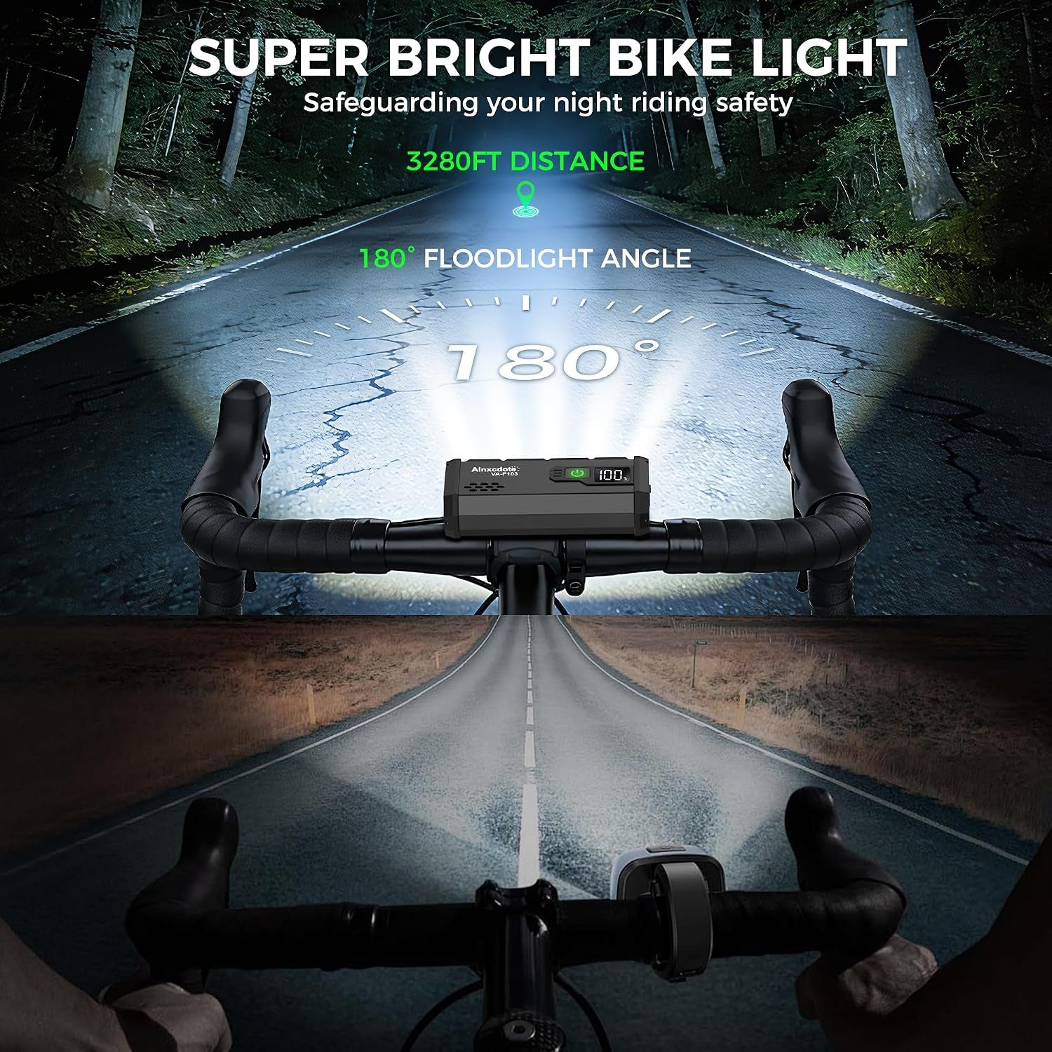 Super Bright Bike Lights for Night Riding 4800 Lumen, USB Rechargeable Bicycle Light with LCD Display, Runtime 10+ Hours, IP65 Waterproof Bike Headlight Front and Rear for MTB, Off-Road, City Riding
