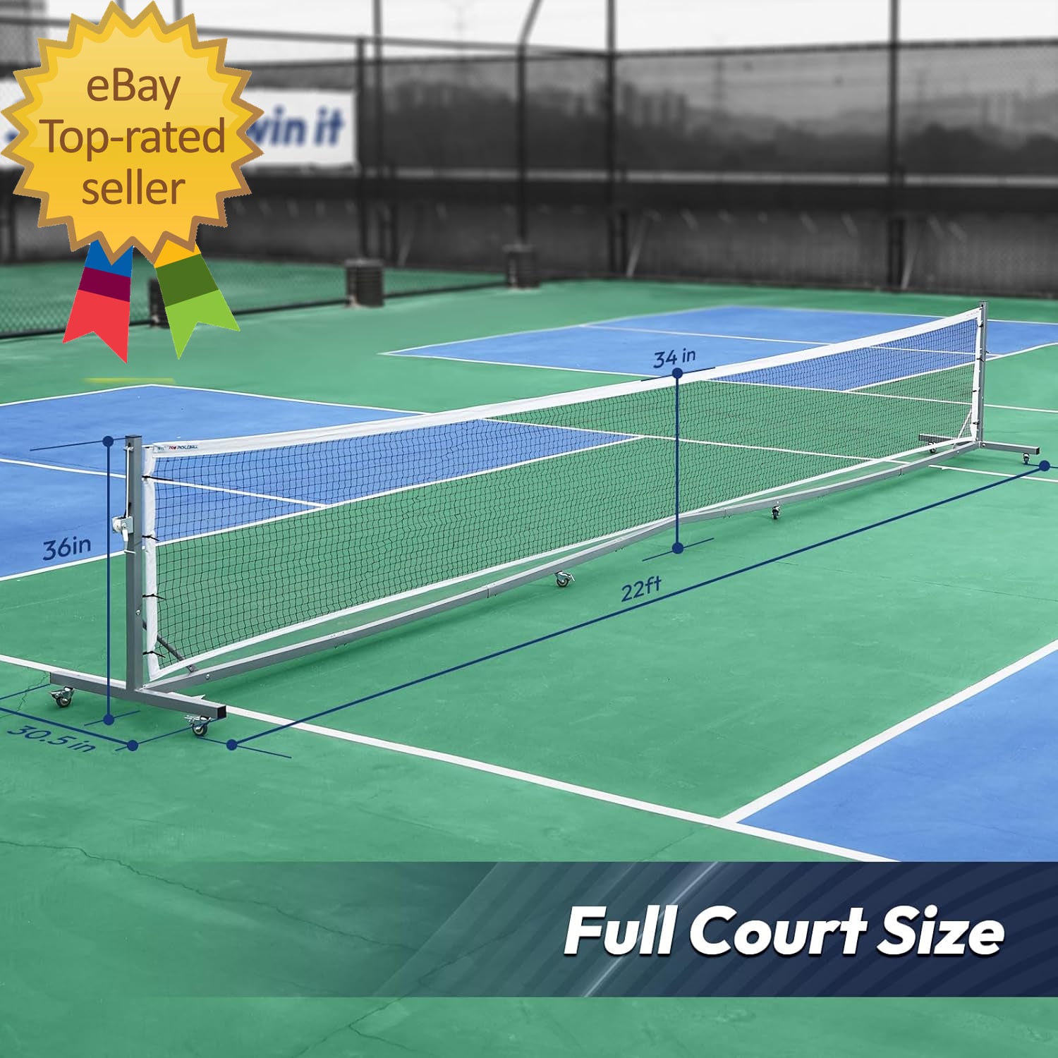 Pro Pickleball Net with Wheels and Hand Winch Tournament Regulation Size Anti-Sa