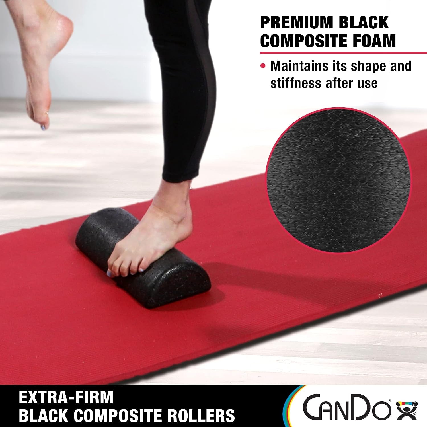 Black Composite High-Density Foam Rollers for Muscle Restoration Massage Therapy Sport Recovery and Physical Therapy 6" X 12" Half-Round
