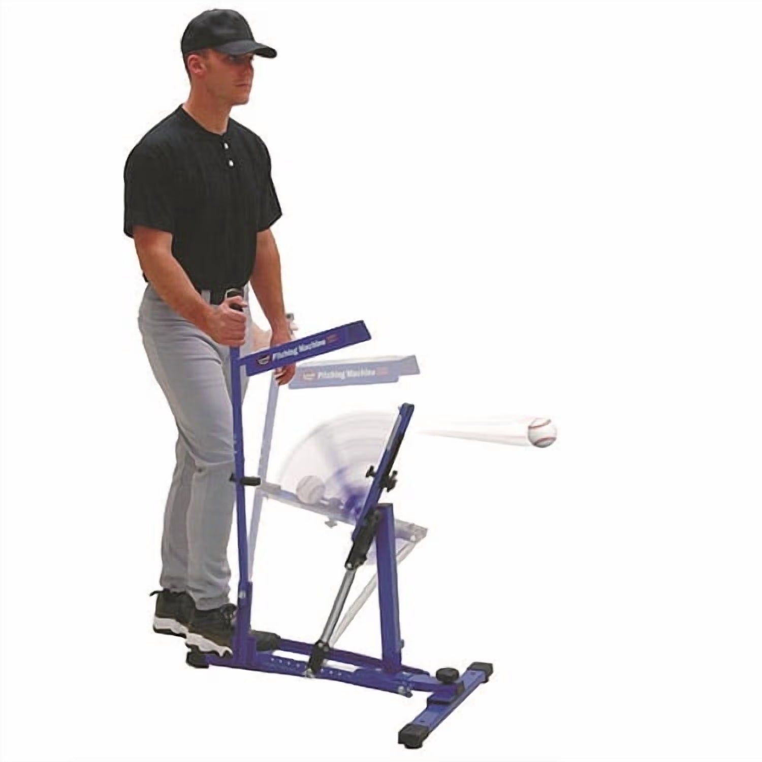 Blue Flame Pitching Machine – Manual Baseball &amp; Softball Trainer, Throws up to 60 MPH, Youth &amp; Adult Practice Tool