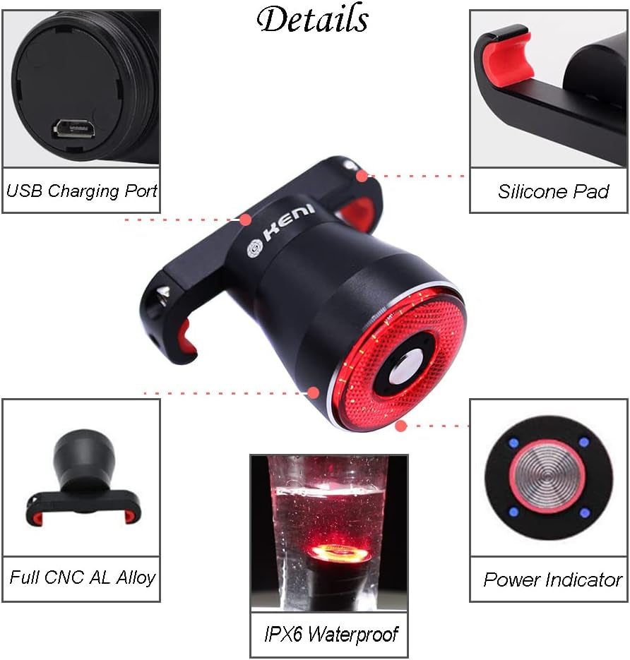 Smart Brake Sensing Rear Bike Lights, Auto Light Sensing Bike Tail Light, IPX6 Waterproof, Ultra Bright LED Taillights, Rechargeable Safety Road Back Bicycle Lights for Night Riding