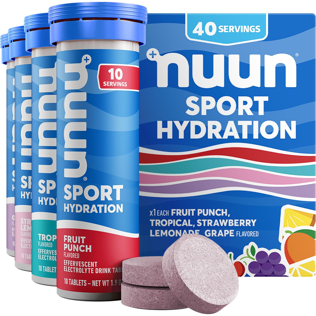 Nuun Sport Electrolyte Tablets - 4 Pack (40 Servings) - Gluten Free, Vegan,