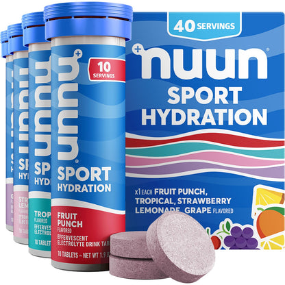 Nuun Sport Electrolyte Tablets - 4 Pack (40 Servings) - Gluten Free, Vegan,