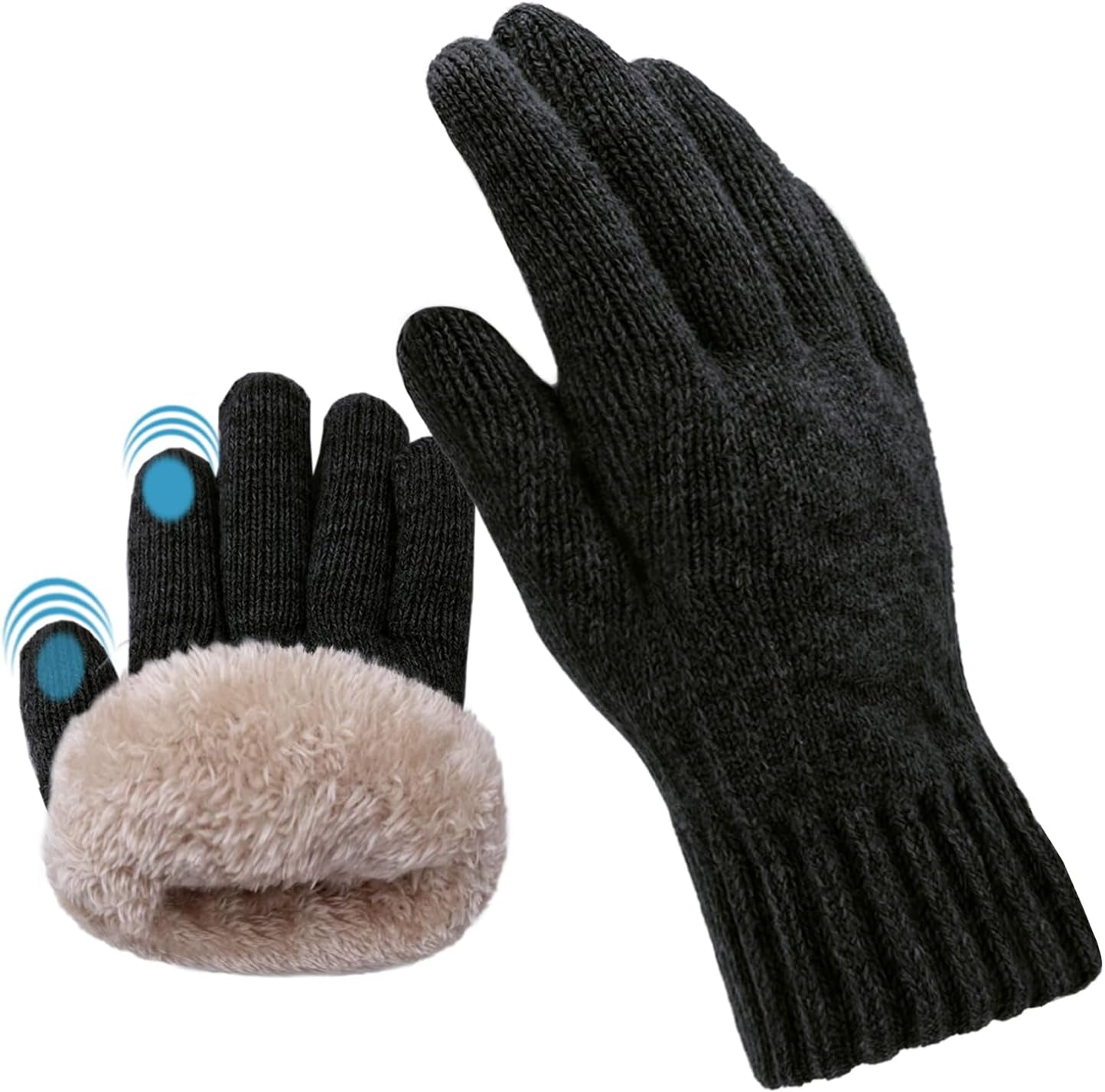 Wool Winter Gloves for Men Women Fleece Lined Touchscreen Warm Thermal Snow Cable Knit Gloves for Cold Weather Gift