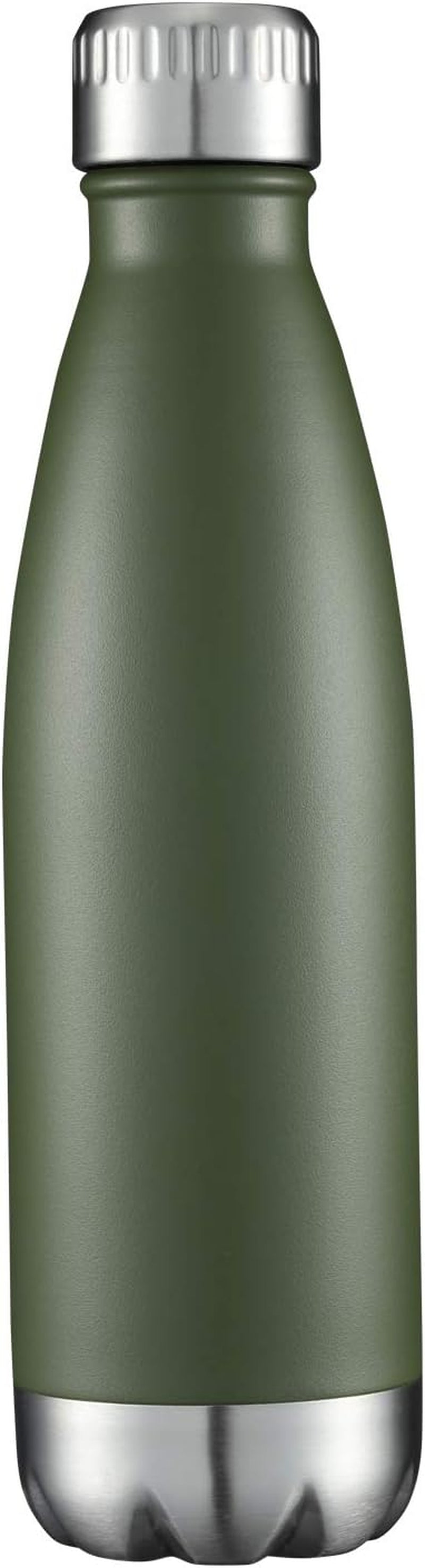 17Oz Stainless Steel Water Bottles, Vacuum Insulated Double Walled Powder Coated Reusable Metal Sports Water Bottles Keep Drinks Hot and Cold, Armygreen, 1Pack