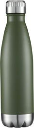 17Oz Stainless Steel Water Bottles, Vacuum Insulated Double Walled Powder Coated Reusable Metal Sports Water Bottles Keep Drinks Hot and Cold, Armygreen, 1Pack