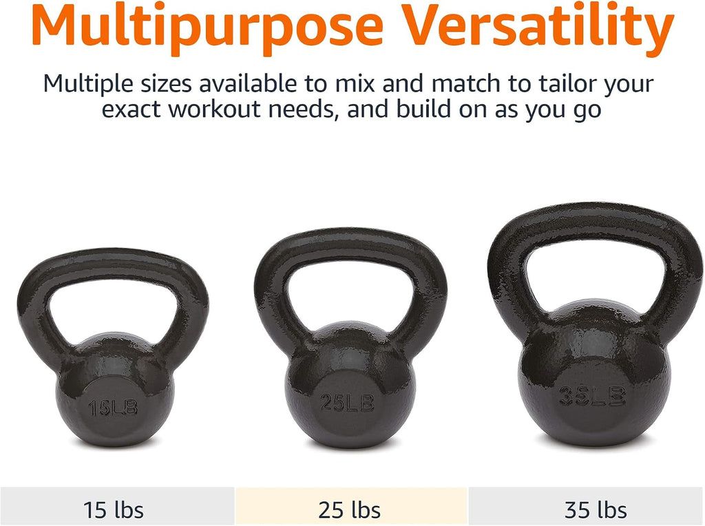 Cast Iron Kettlebell for Strength Training, Textured Wide Handle, Black