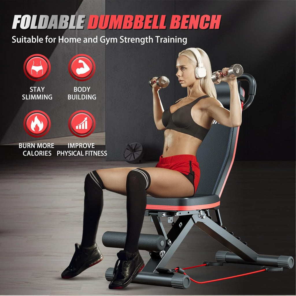Adjustable Weight Bench, Workout Benches with Leg Extension, Foldable Incline Decline Bench Press,Full Body Strength Training Equipment for Home Gym