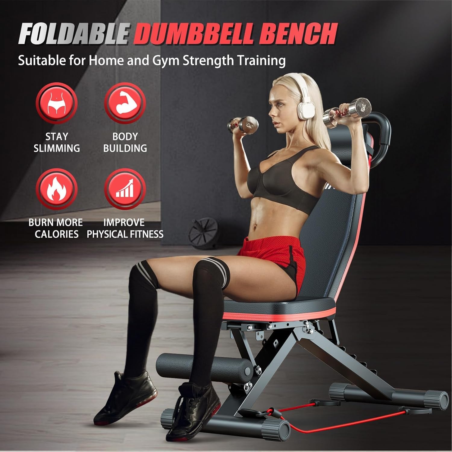 Adjustable Weight Bench, Workout Benches with Leg Extension, Foldable Incline Decline Bench Press,Full Body Strength Training Equipment for Home Gym
