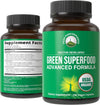 Organic Super Greens 150 Capsules. Green Juice Superfood Supplement | 25+ All Natural Organic Ingredients. Max Energy, Detox Super Food Pills with Spirulina, Spinach, Kale, Turmeric, Probiotics